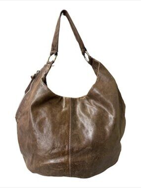 Hobo The Original Single Strap Shoulder Bag Genuine Leather Brown Zippers EUC